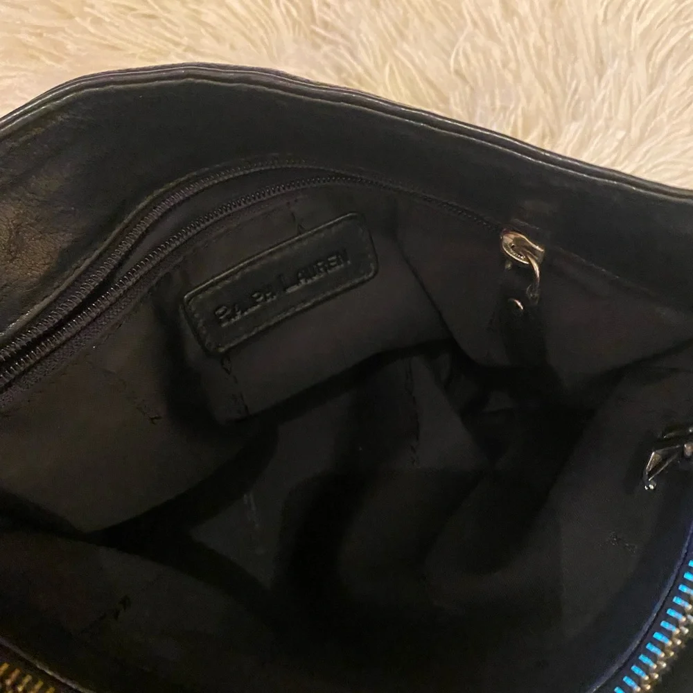 Rugby Ralph Lauren Black Leather Shoulder Bag with Curved Strap - Picture 5 of 9